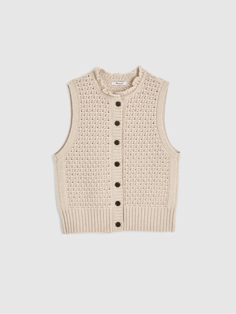 Madewell Cream Crochet-Knit Button Front Vest